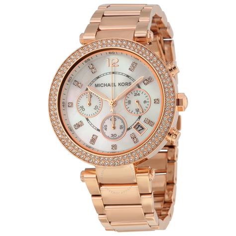 michael kors white leather rose gold watch|rose gold mk watch women's.